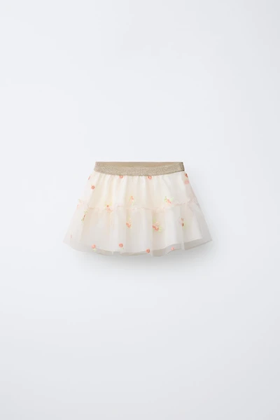EMBROIDERED TULLE FLORAL SKIRT