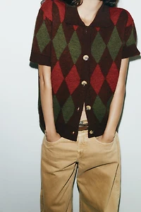 VESTE POLO EN MAILLE LOSANGES