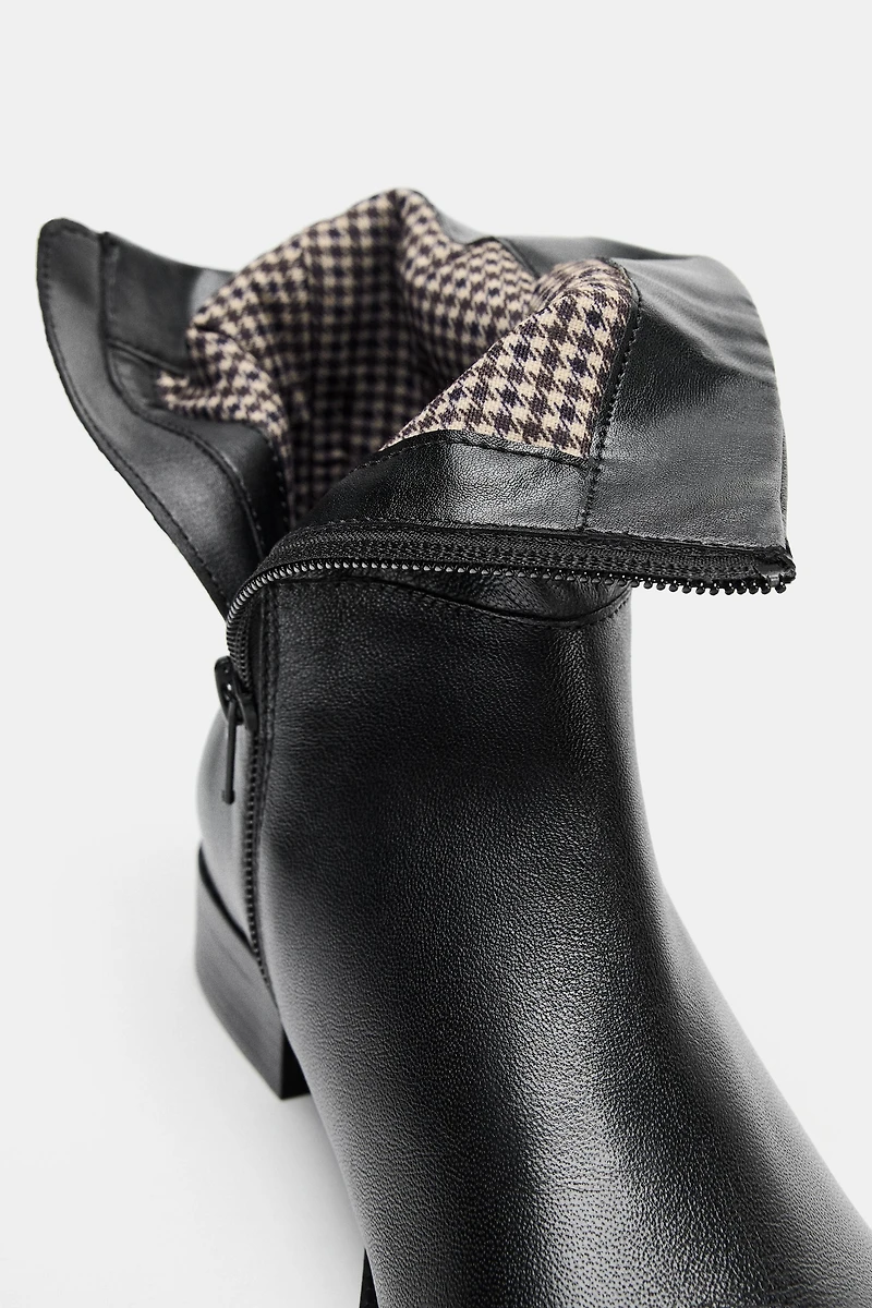 LOW HEELED LEATHER ANKLE BOOTS