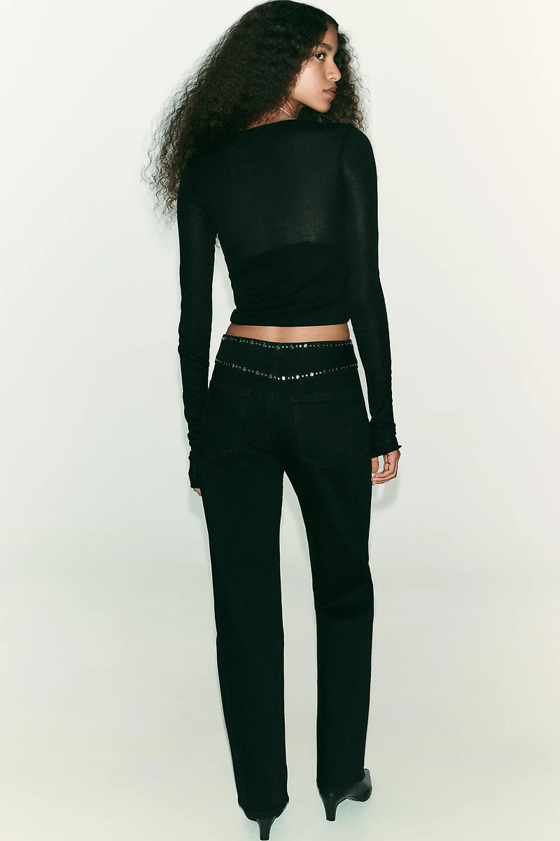 Z1975 HIGH WAIST STRAIGHT LONG LENGTH JEANS WITH STUDS