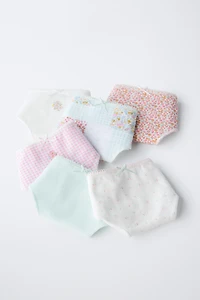 6- YEARS/ SIX-PACK OF PATCHWORK AND RIBBED FLORAL UNDERWEAR
