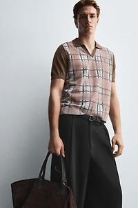 CHECKERED PRINT KNIT POLO SHIRT