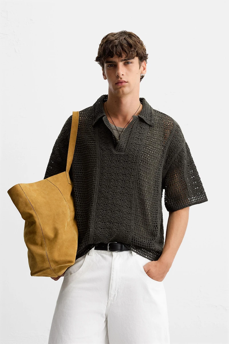 CROCHET TEXTURED POLO SHIRT