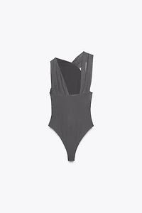 DRAPED ASYMMETRIC TULLE BODYSUIT