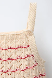 STRIPED POINTELLE KNIT ROMPER