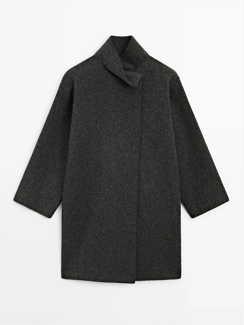 Manteau cape à col montant en laine mélangée