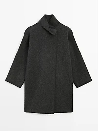 Manteau cape à col montant en laine mélangée
