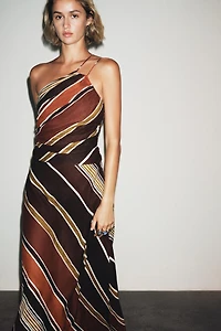 STRIPED ASYMMETRIC MIDI DRESS