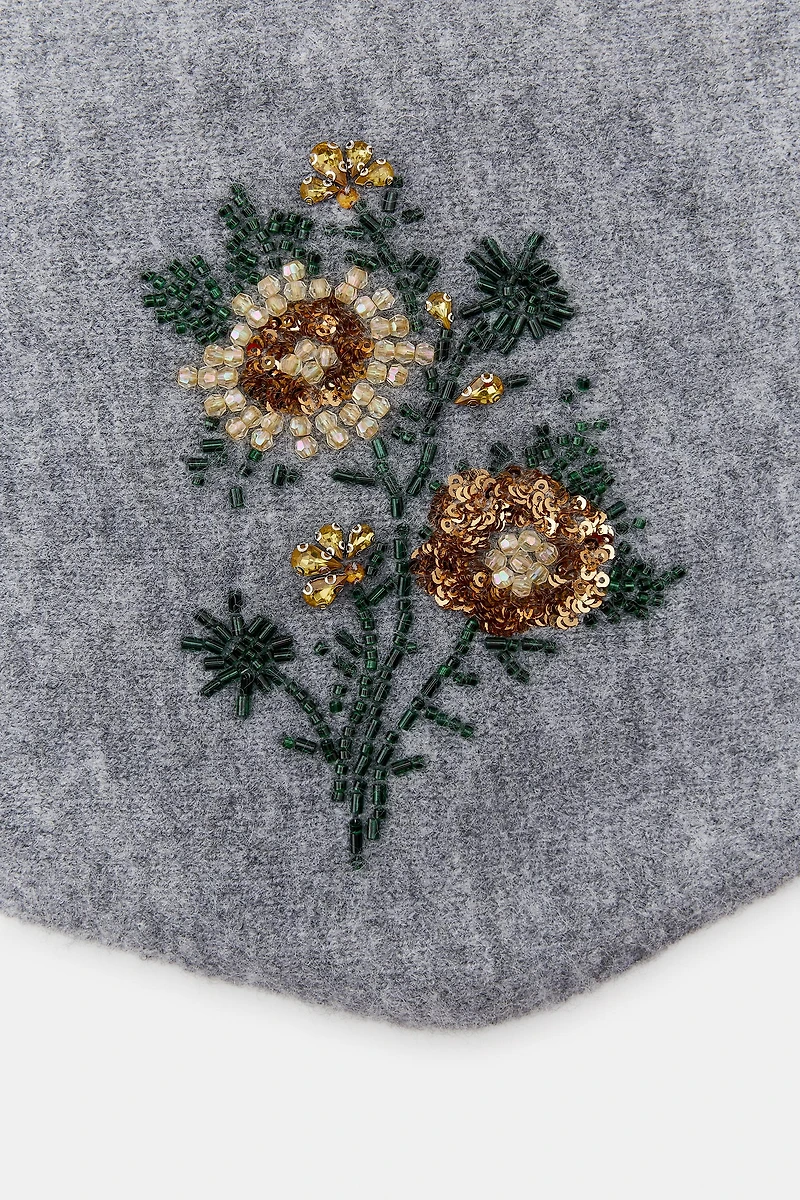 BEADED FLORAL EMBROIDERED KNIT BANDANA