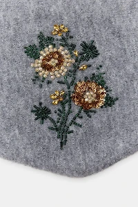 BEADED FLORAL EMBROIDERED KNIT BANDANA