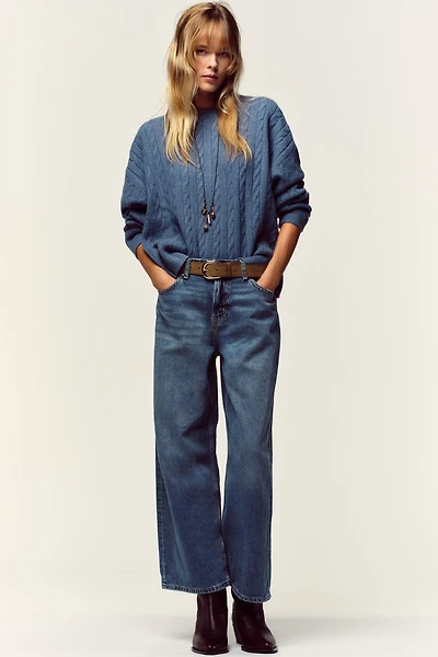 Z.08 WIDE LEG CROPPED HIGH WAIST BELTED JEANS