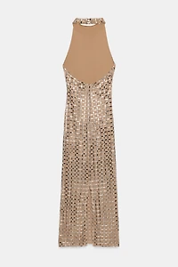 SPARKLY MESH HALTER MIDI DRESS
