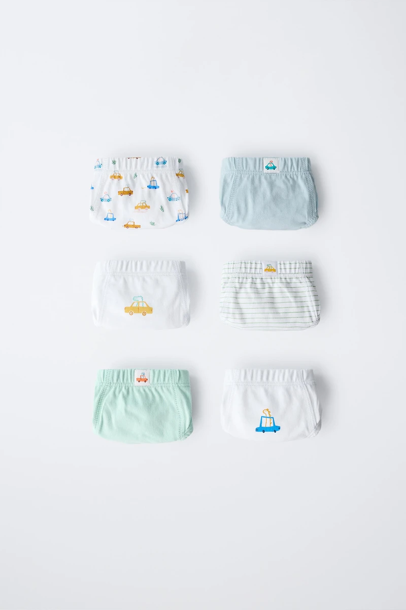 2-6 YEARS/ SIX-PACK OF DINO & CAR BRIEFS