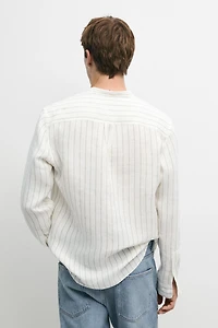 100% linen striped stand collar shirt