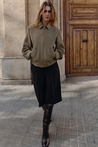 HOUNDSTOOTH BOMBER JACKET WITH SHOULDER PADS