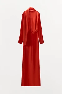 BATWING SLEEVE SCARF SATIN EFFECT DRESS