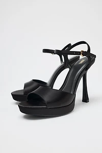 SATIN-EFFECT HEELED SANDALS