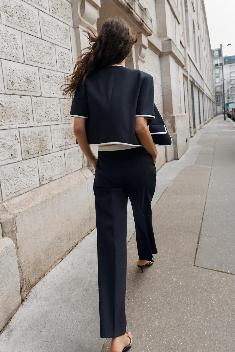 PANTALON DROIT TAILLE CONTRASTE