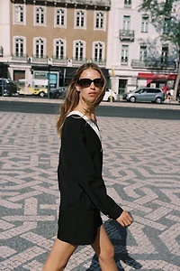 CONTRAST CREPE TOP