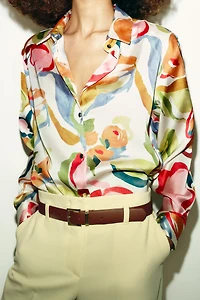 FLORAL PRINT SATIN EFFECT SHIRT