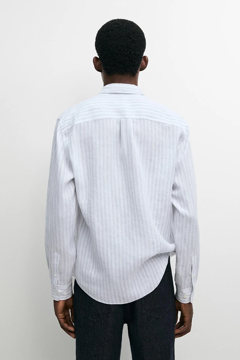 Extra-fine 100% linen striped shirt