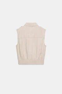 LINEN TOP WITH TOPSTITCHING