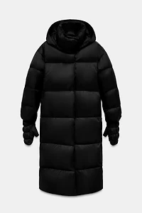 LONG FEATHER DOWN JACKET HOODIE GLOVES WATER REPELLENT