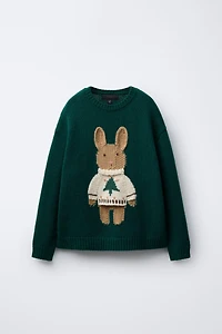AGES 7-12/ WOOL KNIT JUMPER WITH EMBROIDERED BUNNY