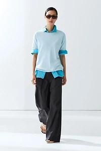 Short-sleeve fine-knit sweater