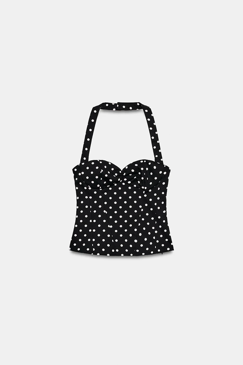 POLKA DOT ROUND NECK HALTER TOP