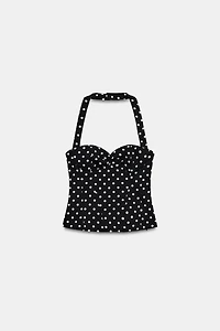 POLKA DOT ROUND NECK HALTER TOP