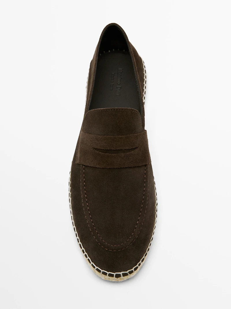 Split leather espadrilles with penny strap