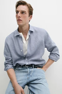 100% linen regular fit gingham shirt