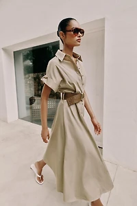 BELTED POPLIN MIDI DRESS