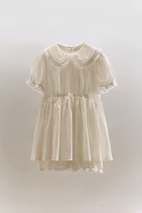 SWISS DOT PETER PAN COLLAR JUMPSUIT DRESS