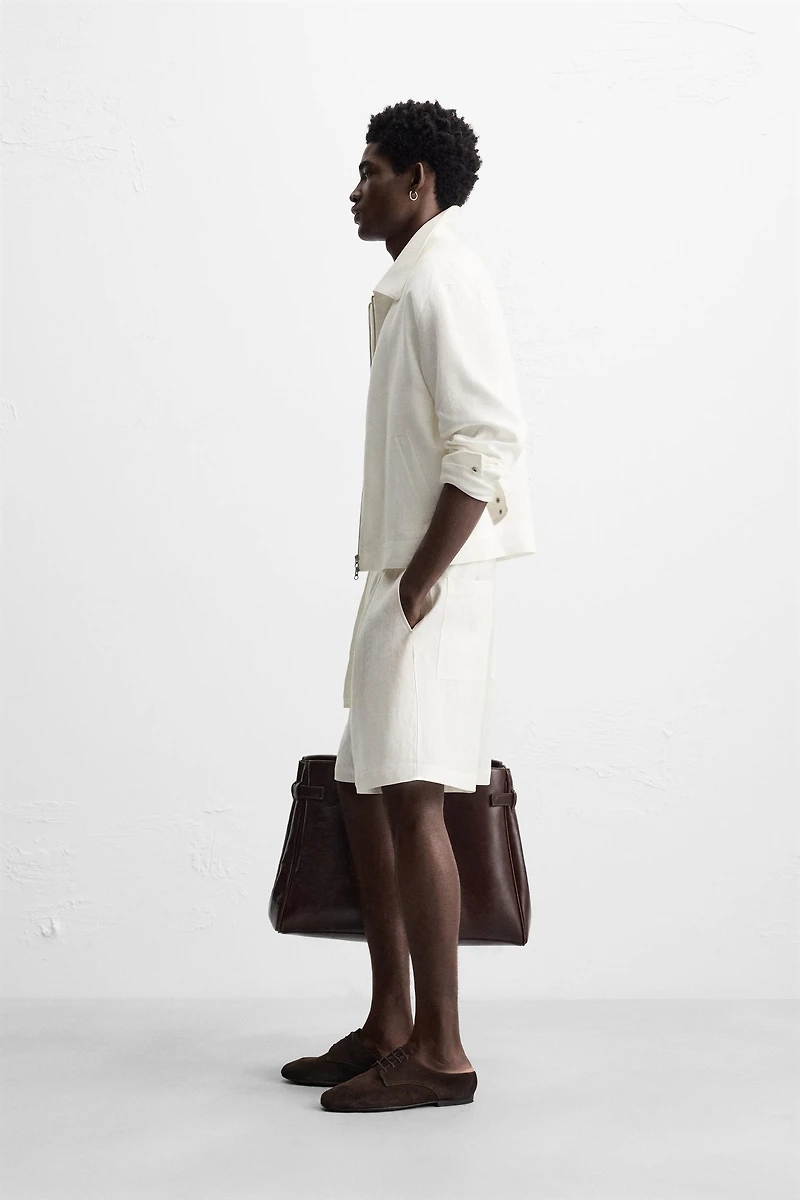 100% LINEN BELTED SHORTS