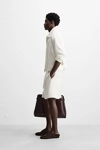 100% LINEN BELTED SHORTS