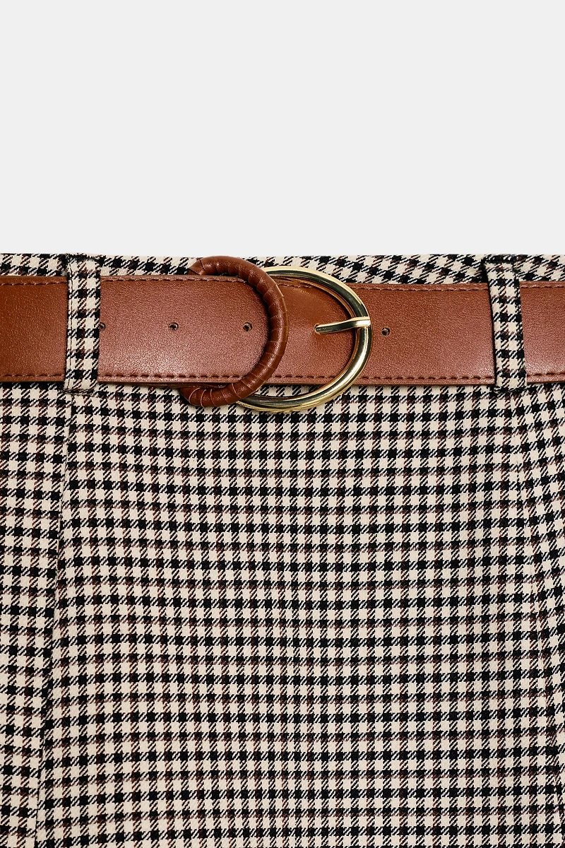 HOUNDSTOOTH BELTED CAPE MIDI SKIRT