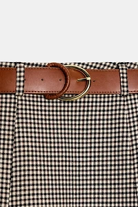 HOUNDSTOOTH BELTED CAPE MIDI SKIRT