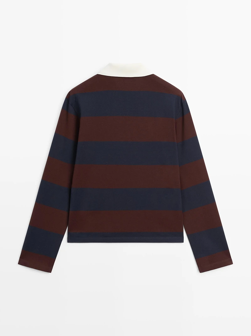 Striped long sleeve cotton polo shirt