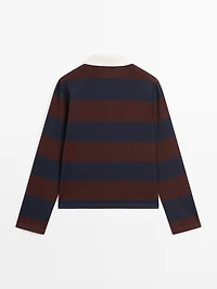 Striped long sleeve cotton polo shirt