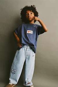 HEART EMBROIDERED BAGGY JEANS