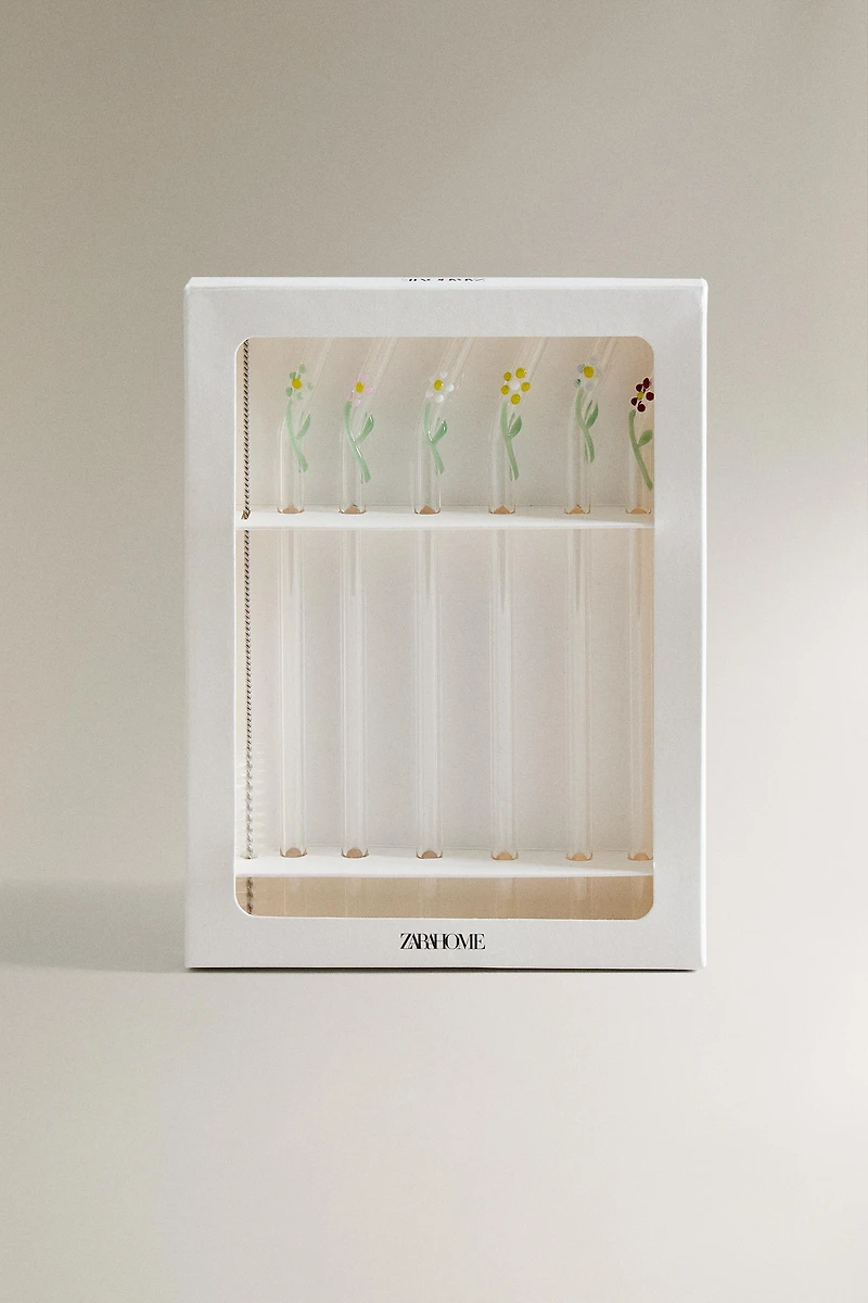 SET OF FLORAL BOROSILICATE GLASS STRAWS (SET OF 6)