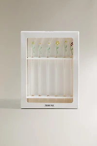 SET OF FLORAL BOROSILICATE GLASS STRAWS (SET OF 6)