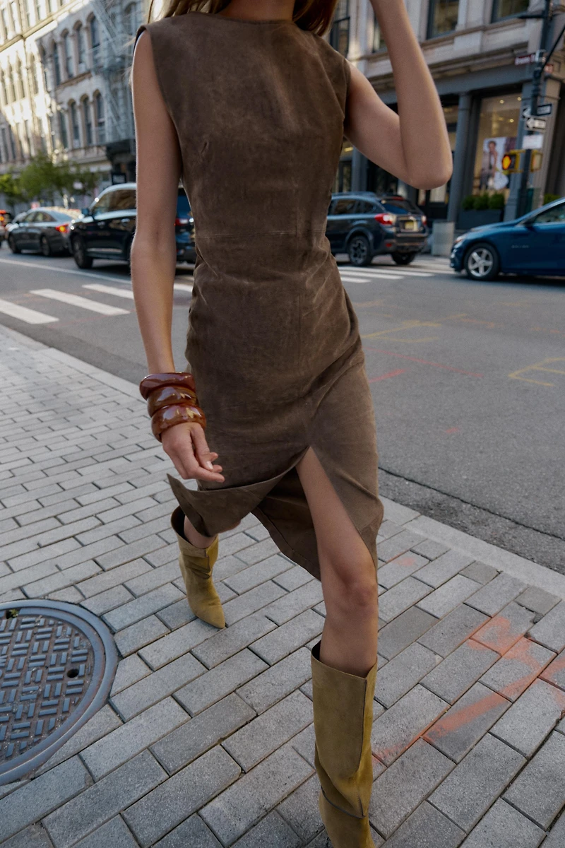 ROBE MIDI 100 % CUIR