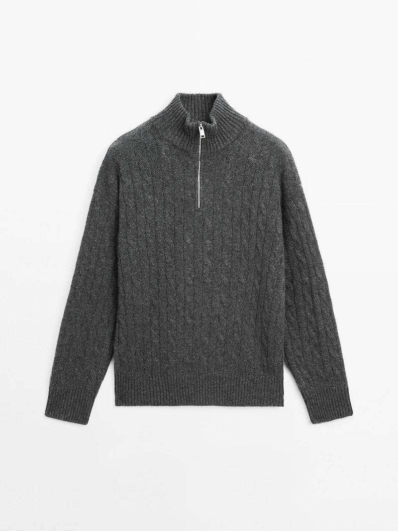 Pull col montant fermeture Éclair 100 % cachemire