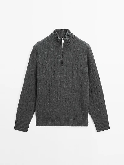 Pull col montant fermeture Éclair 100 % cachemire
