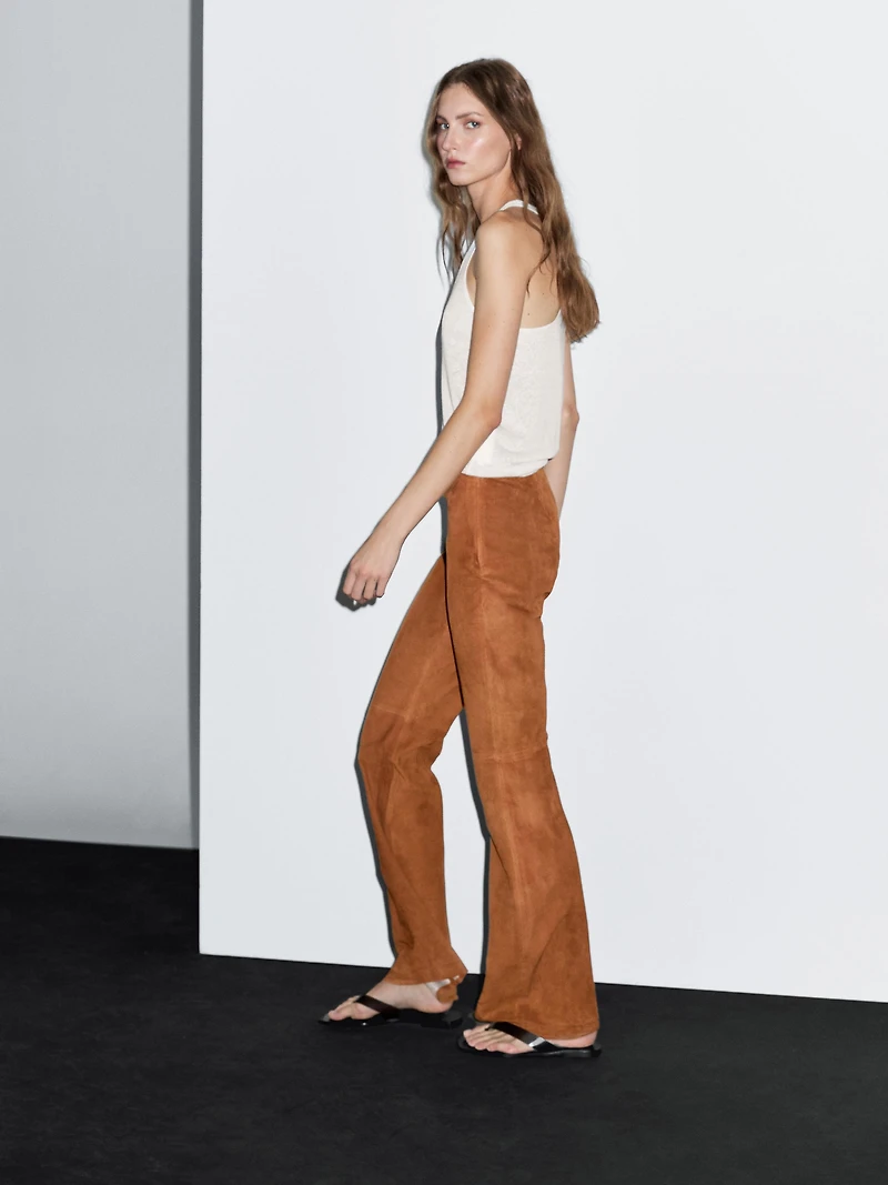 Flared suede leather trousers