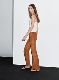 Flared suede leather trousers