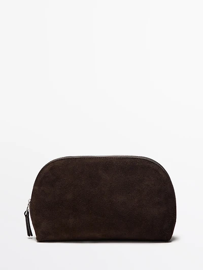 Split leather toiletry bag